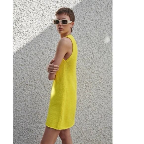 Zara Women's Yellow Sleeveless Knit Crew Neck Tank Sweater Mini Dress Size M - Picture 4 of 9
